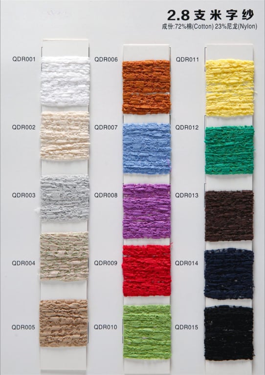 2.8S yarn blend, 72% cotton, 28% polyester yarn color card