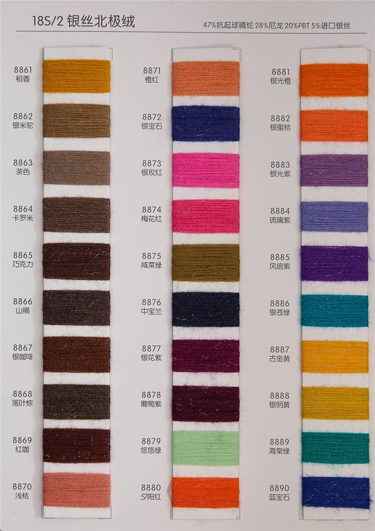 Hilo mezclado de seda tarjeta de colores, hilo polar plateado tarjeta de colores, hilo polar plateado contraste de colores, hilo mezclado de seda te&ntilde;ido, hilo mezclado de seda contraste de colores